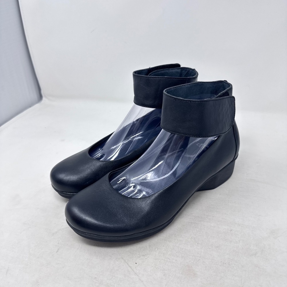 Dansko Gabi Ankle Strap Pumps Black 40 Leather Comfort Mary Jane Wedge Shoes